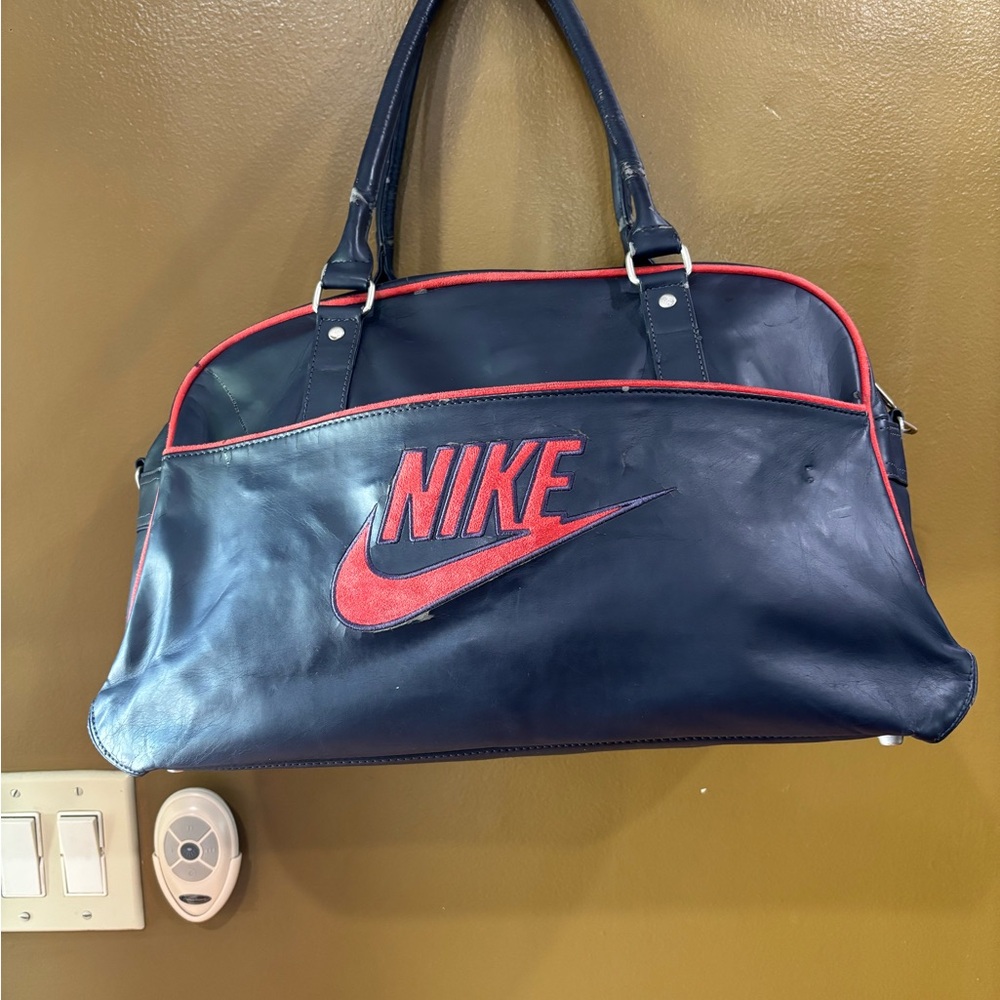 Vintage 90's Nike Y2K Red/Blue Polyurethane  Duffle Club Bag *See Description*